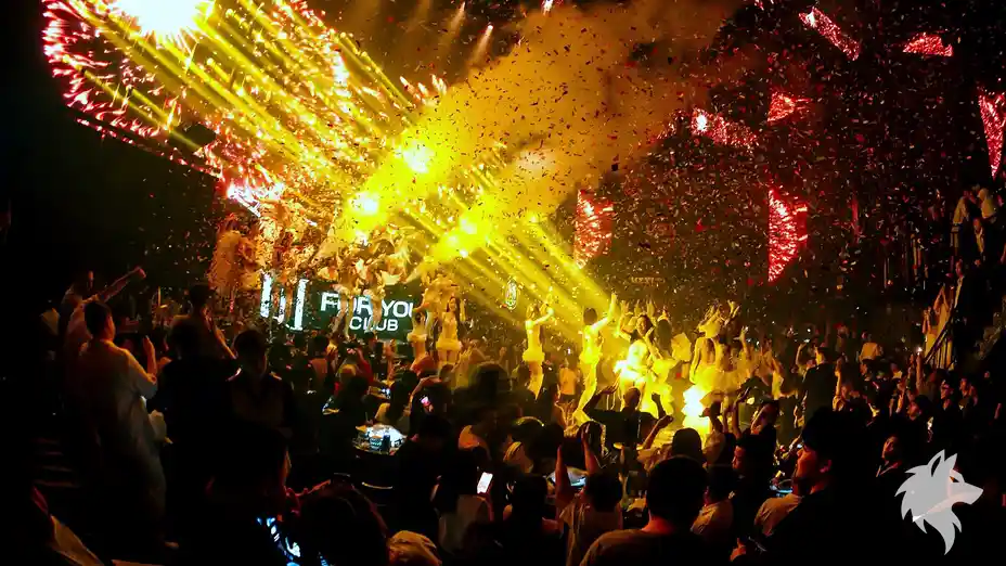 노란 조명 속 댄스플로어