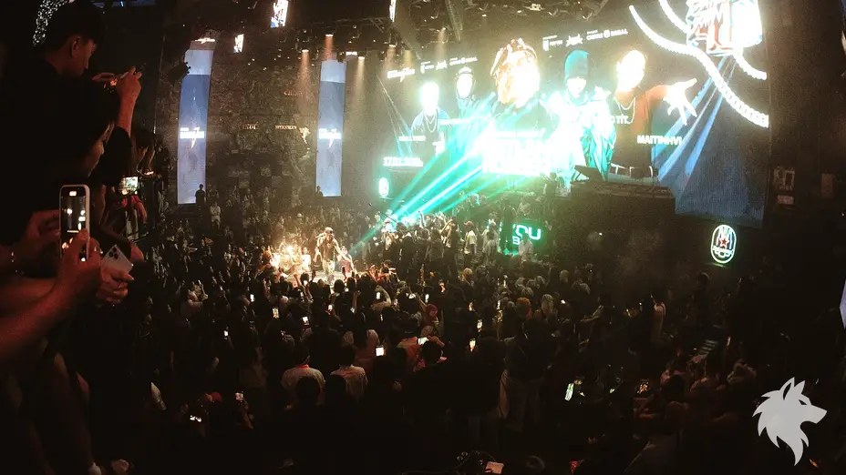 공연을 촬영하는 클럽 관객들