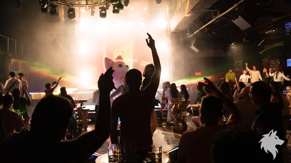 무대 조명과 환호하는 사람들