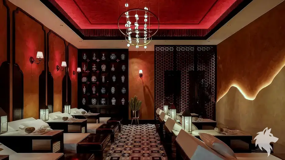 도자기 장식이 있는 단체 휴게실